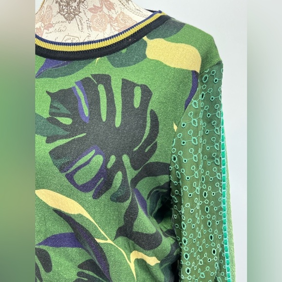 BLANK LONDON for ANTHROPOLOGIE Green and black Monstera knit sweater size S - Picture 2 of 16